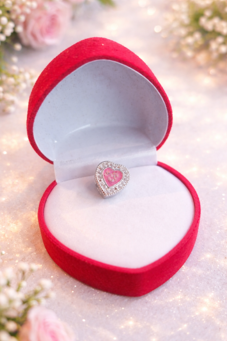 Sterling Silver CZ Sparkling Heart Charm