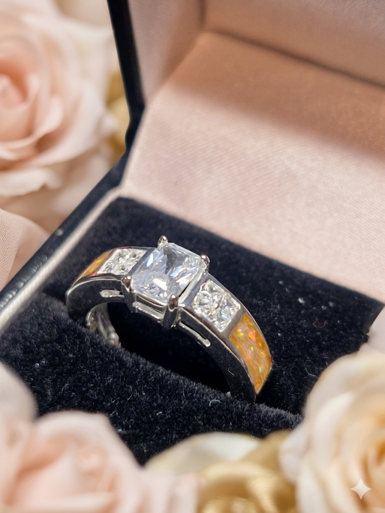 Silver 3 Stone CZ Memorial Ring